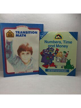 Vintage Lot 2 Workbooks School Zone Transition Math Numbers Time Money Grade K-1